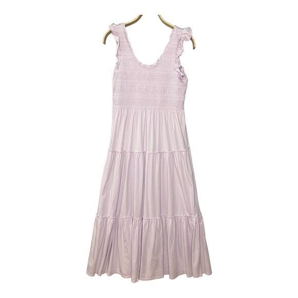 LoveShackFancy Chessie Smocked Flutter-Sleeve Tiered Midi Dress-Lilac BloomXL - Picture 4 of 10